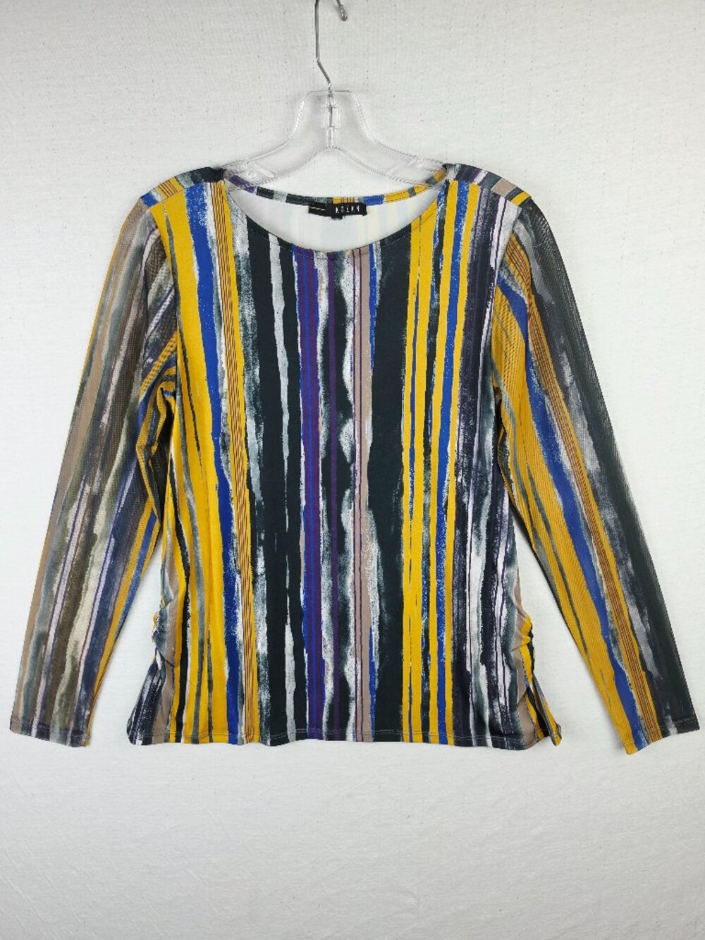 KOZAN Striped Top Abstract Art-to-Wear Long Sleeve Cinched Lagenlook Colorful S